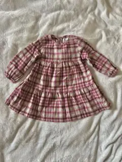 ZARA 長袖 ピンク　チェックワンピース