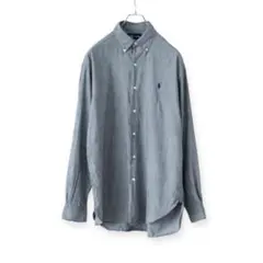 ラルフローレン　ボタンダウンシャツ　チェック　ポニー刺繍　グレー　90s