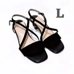オリエンタルトラフィック クロスストラップサンダル　ブラック ヒールサンダル