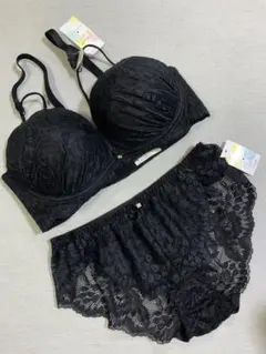 E70M フェアリー　花柄刺繍×レース　ブラ＆ショーツセット　ブラックのサムネイル