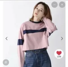 ストライプデザイン クロップド丈Tシャツ