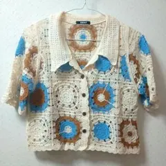 【秋服】 半袖カーディガン フリーサイズ RMAF ナイスクラップ クロシェ編み