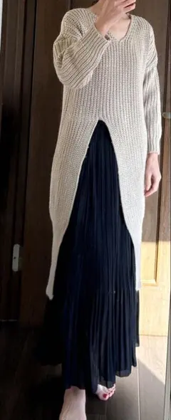 ベージュ ロングニット　おまけ・いちご袋付き