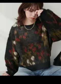 花柄ジャガード起毛ニット レディース