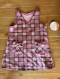 ピンク系チェック ジャンバースカート 120cm