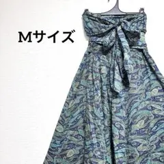 【M】 ペイズリー柄 チューブトップ ワンピース グリーン リゾート 総柄