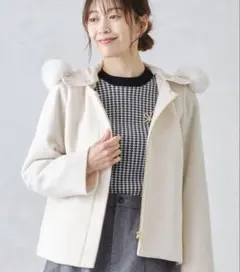 MISCH MASCHミッシュマッシュフードファー付きショートコートホワイト S