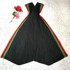 【美品】 プリーツプリーズ サイドライン マキシ丈 ワンピース 黒 2 M