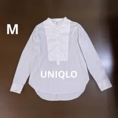 UNIQLO ストライプ 切り替えシャツ 長袖 M スタンドカラー