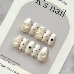 ネイルチップサイズオーダー ワンホン フレンチガーリー 埋め尽くし パール