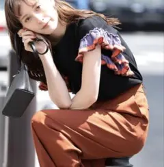 セット☆レイビームス　ラインフリルスリーブＴシャツ&レプシィム　テーパードパンツ