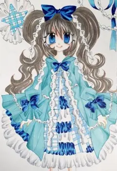 手描きイラストオリジナル77「ブルーサンタ」