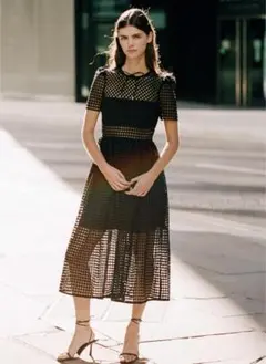 美品　self-portrait　レース　ミディドレスワンピース　XS　ブラック org.jpg