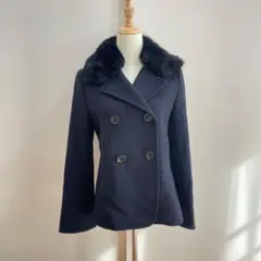 美品iCB ブルーフォックスファー付き✨ピーコート濃紺系（M〜L相当）ショート丈のサムネイル