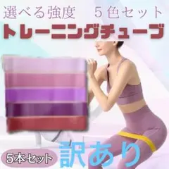 トレーニングチューブ ピンク　強度別　5本 エクサイズ　筋トレ　ヨガ　ゴムバンド