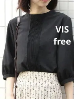 VIS（ビス）◇ゴールドボタン フロントピンタックブラウス 黒　フリー　美品