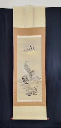 【真作】掛軸　北澤映月（櫻園）　亀図　水墨淡彩　小品　桜花添え　合箱入　X68 真作】掛軸 北澤映月（櫻園） 亀図 水墨淡彩 小品 桜花添え 合箱入 X68