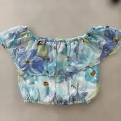 One Way チューブトップ　肩出し　ヘソ出し　水色　花柄　夏服　Fサイズ