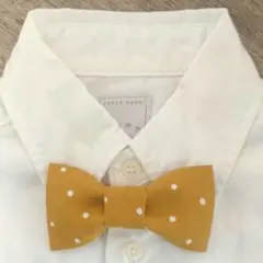 【№2753】蝶ネクタイ キッズ マスタード×ホワイト ドット小