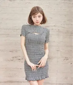 Darich リボンシャーリングギンガムミニワンピース