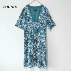 ▽美品✨LOUNIEルーニィ　半袖　ワンピース　総柄　ブルー　リゾート　旅行