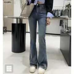 GRL グレイル　フレアデニムパンツ　at2201 ブルー　L