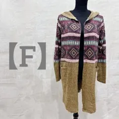 匿名配送✨ロングカーディガン【F】フード付き 幾何学模様