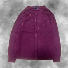 バーガンディ刺繍ニットカーディガン