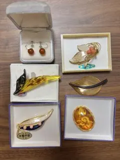 【未使用】昭和レトロ　ブローチまとめ売り　本鼈甲　べっこう　本珊瑚