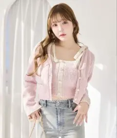 ワンアフターアナザーナイスクラップ 配色ニットカーディガン　ビスチェ　セット