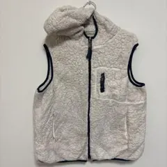 フード付フリースベスト 【L】 ホワイト 袖なし ベスト カジュアル 羽織 無地