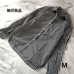 【美品】無印良品 ギンガムチェック 長袖シャツ Mサイズ 綿100% MUJI