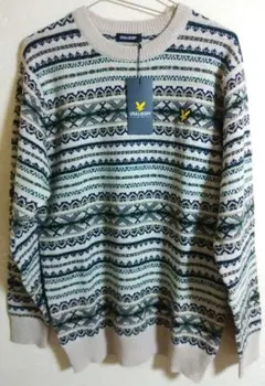 【新品】LYLE & SCOTT 総柄ニット ベージュ L メンズのサムネイル