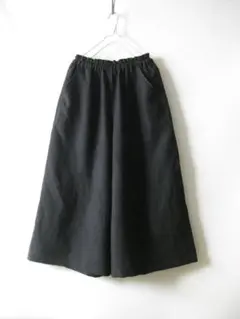 フレンチリネン起毛ブラックガウチョパンツ