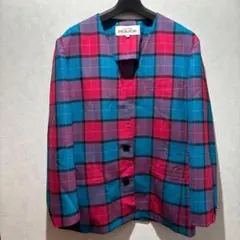 ノーカラーチェックジャケット ピンク・ブルー