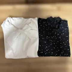 リボン付きホワイトノースリーブとドット柄ブラックトップスセット