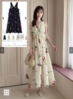 GRLサイドリボン花柄ノースリーブロングワンピース[dh1393] フリーサイズ