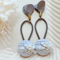 306✾︎ ハンドメイド　ヘアゴム2個セット　22㎜くるみボタン