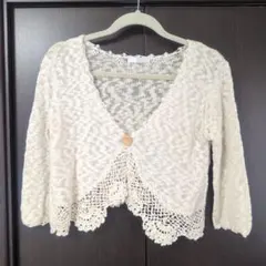 アイボリー レース編み ニットカーディガン