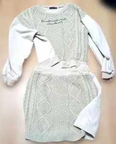 ケーブルニット風セーター&スカート