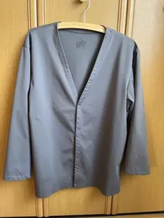 無印　グレー ノーカラー長袖ジャケット