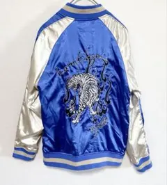 Y2K 虎 刺繍 スーベニア ジャケット 青 サテン スカジャン ユニセックス