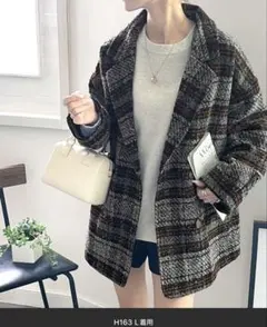 classicalelf ブークレー起毛 チェック柄 ダブルジャケットコート L