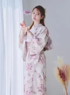 ワンピース浴衣3点setはんなり花乙女（薄ベージュ地モカ）OP-2 新品 ワンピース浴衣3点setはんなり花乙女（薄ベージュ地モカ）OP-2