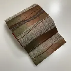No.2880 未使用シリーズ正絹幾何学格子箔袋帯　美品