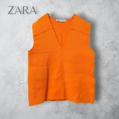 【ZARA ザラ】　オーバーニットベスト　オレンジ　通年　重ね着　着回し　洗える