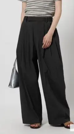 新品タグ付 コットンナイロン ワイドタックパンツ ウォッシャブル ダークグレーM