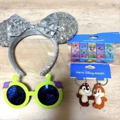 ディズニー　ミニーカチューシャ　サングラス　消しゴムキーチェーン
