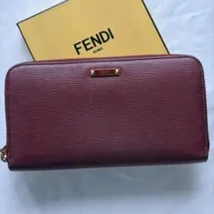 美品】FENDI フェンディ 長財布 レザー ボルドー系 ラウンドファスナー 