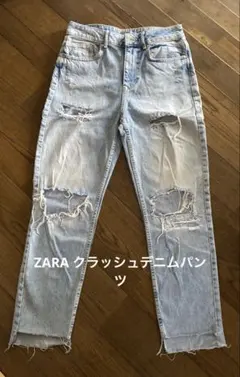 ZARA クラッシュデニムパンツ　36sizeのサムネイル